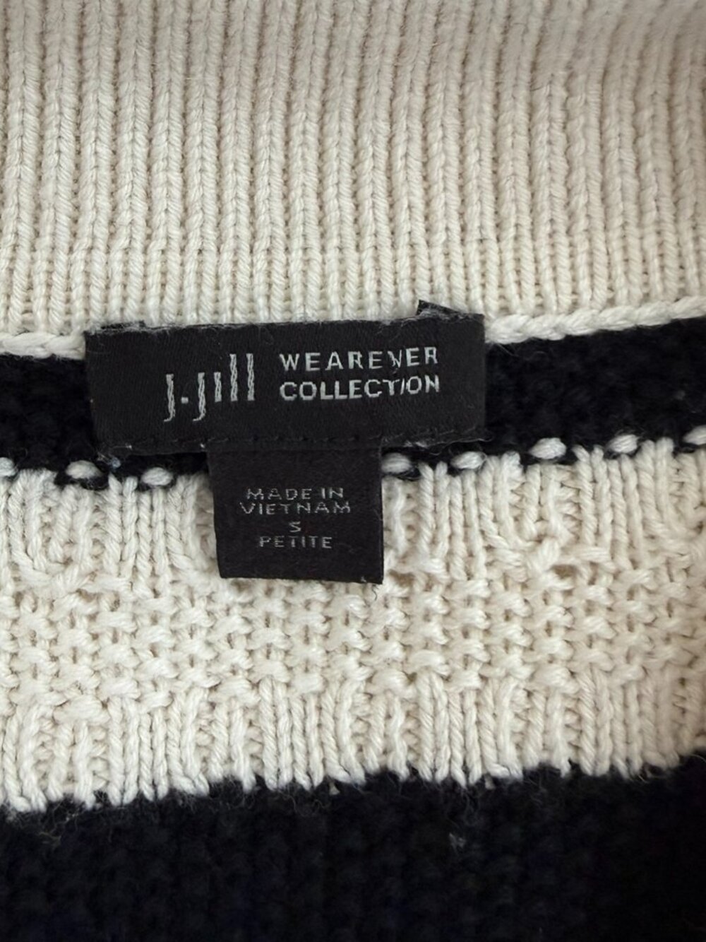 J.Jill Wearever Striped Knit Cardigan Black Cream Button Front Small Petite - Picture 5 of 9